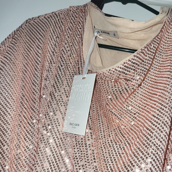 Grace Karin One Shoulder Pink Sequin Dress - Picture 5 of 5